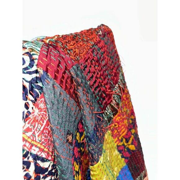 Taj Hotel Kantha Colorful Patchwork Silk Rayon Throw Blanket 62x84 - Picture 2 of 10
